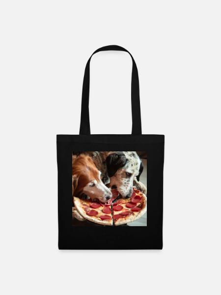 zwei Hunde essen Salami Pizza - Stoffbeutel - Schwarz