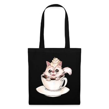 Catpuccino für Katzen und Kaffeeliebhaber Wortwitz - Stoffbeutel - Schwarz - Vorne
