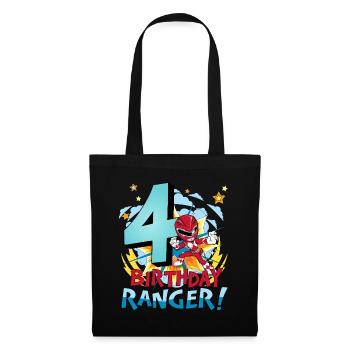 Power Rangers Geburtstags-Design 4 Jahre - Stoffbeutel - Schwarz - Vorne