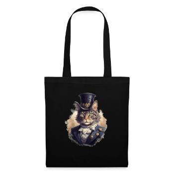 Katze im 1800 Jahre Stil Gekleidet Nobel Barock - Stoffbeutel - Schwarz - Vorne