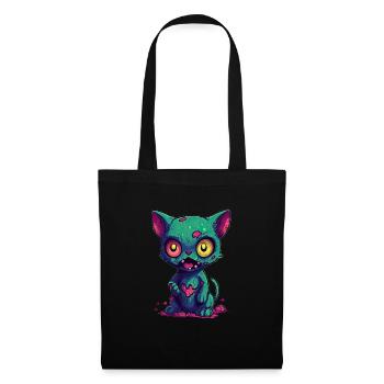 Halloween Zombie Katze - Niedliche gruselige Katze - Stoffbeutel - Schwarz - Vorne
