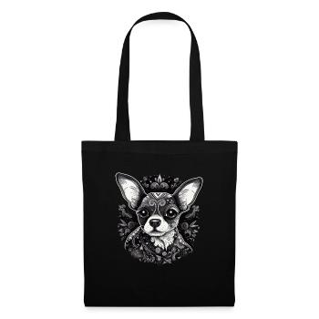 Chihuahua | Mosaik | Geometrisch | Kunst | Hund | - Stoffbeutel - Schwarz - Vorne