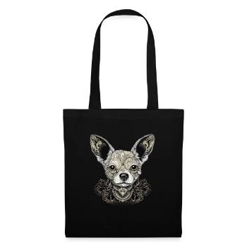 Chihuahua | Mosaik | Geometrisch | Kunst | Hund | - Stoffbeutel - Schwarz - Vorne