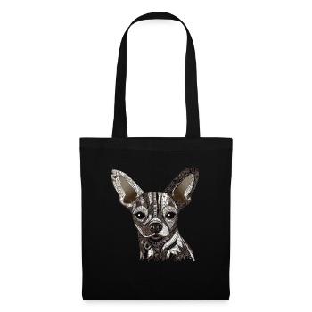 Chihuahua | Mosaik | Geometrisch | Kunst | Hund | - Stoffbeutel - Schwarz - Vorne