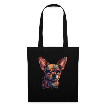 Chihuahua | Mosaik | Geometrisch | Kunst | Hund | - Stoffbeutel - Schwarz - Vorne