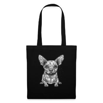Chihuahua | Mosaik | Geometrisch | Kunst | Hund | - Stoffbeutel - Schwarz - Vorne