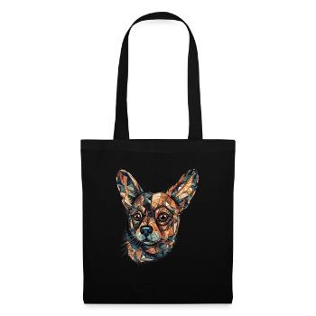 Chihuahua | Mosaik | Geometrisch | Kunst | Hund | - Stoffbeutel - Schwarz - Vorne