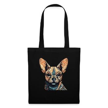 Chihuahua | Mosaik | Geometrisch | Kunst | Hund | - Stoffbeutel - Schwarz - Vorne