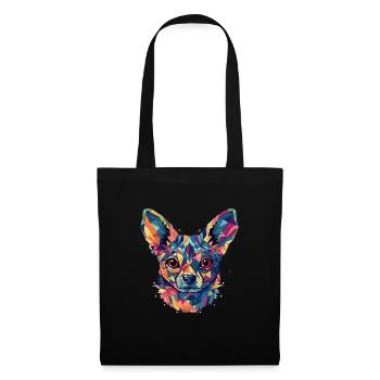 Chihuahua | Mosaik | Geometrisch | Kunst | Hund | - Stoffbeutel - Schwarz - Vorne