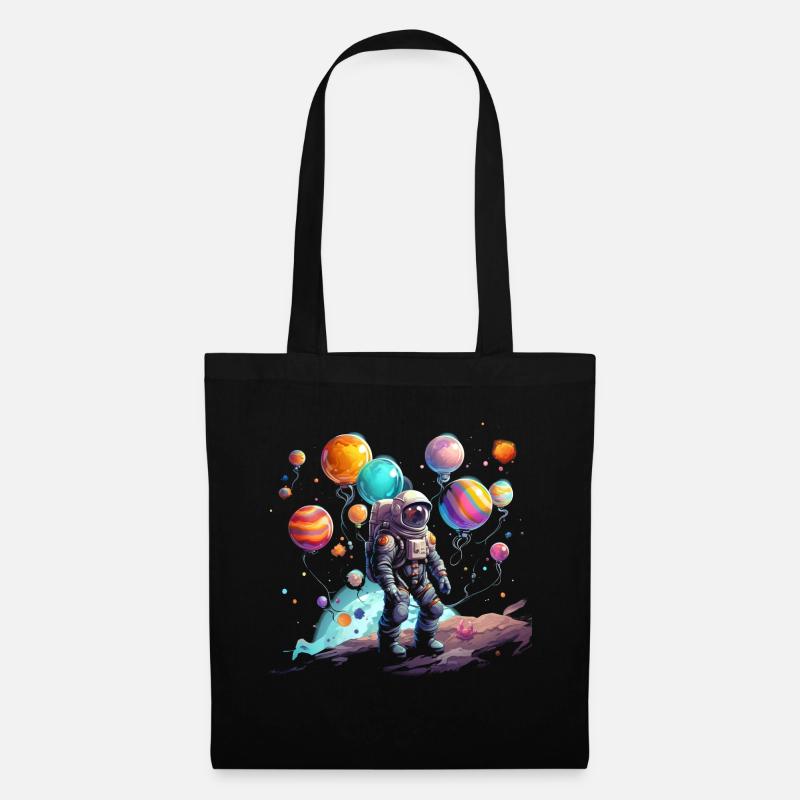 Astronaut Planeten Ballons Karikatur - Stoffbeutel - Schwarz