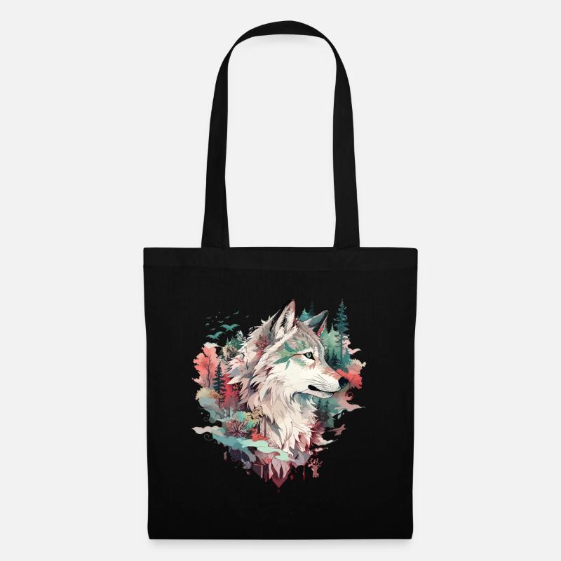 Wolf Wolf’s Head Nature Wilderness Adventure Art forestier - Sac en tissu - noir