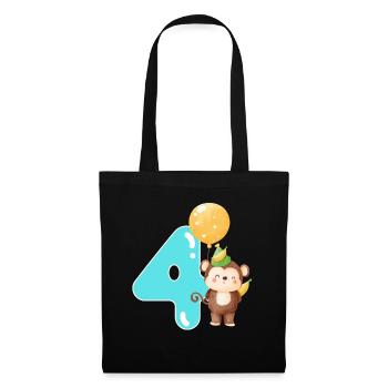 4. Geburtstag. 4 Jahre Geschenk - Stoffbeutel - Schwarz - Vorne