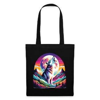 Loup qui hurle sous la lune coloré - Sac en tissu - noir - Devant