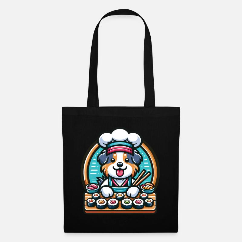 Australian Shepherd Koch Sushi im Kawaii-Stil - Stoffbeutel - Schwarz