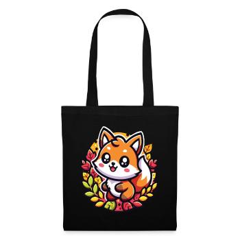 Ein Kawaii-Fuchs mit herbstlichem Walddekor - Stoffbeutel - Schwarz - Vorne
