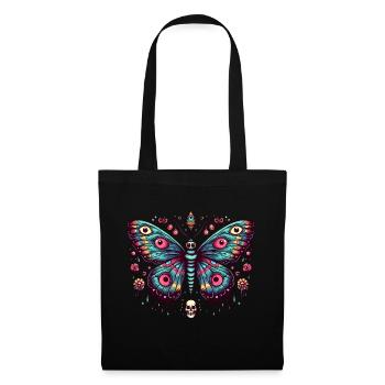 Papillon effrayant avec crâne - Sac en tissu - noir - Devant