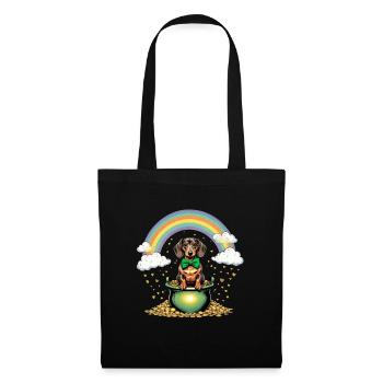Rainbow Dachshund I Pot of Gold St. Patrick's Day - Stoffbeutel - Schwarz - Vorne