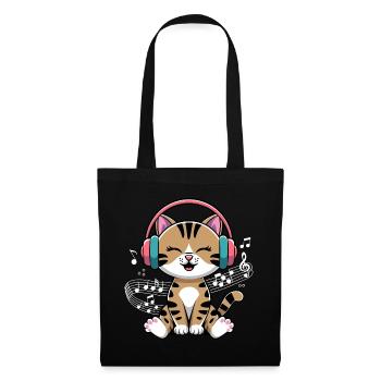 Musik Katze Notenschlüssel Design für Musiker und - Stoffbeutel - Schwarz - Vorne