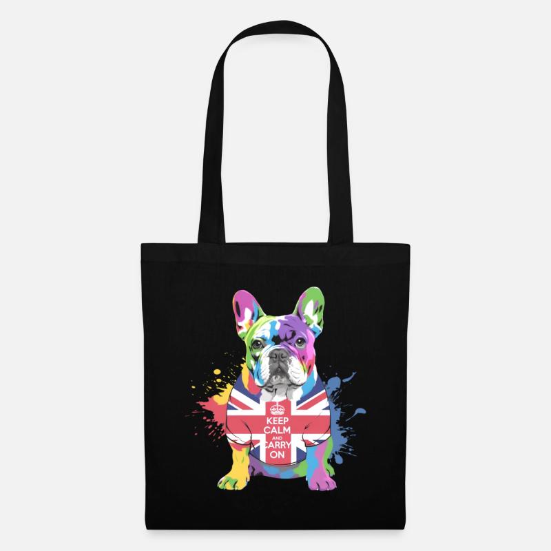 Regenbogen Bulldogge Union Jack - Stoffbeutel - Schwarz