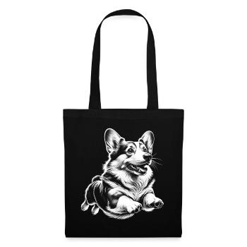 Cheerful Corgi in Jump - Black and White Portrait - Tote Bag - black - Front