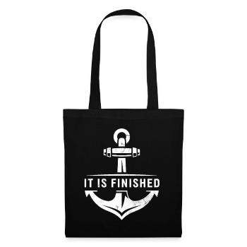 IT IS FINISHED Bibelvers Anker Spruch Design - Stoffbeutel - Schwarz - Vorne