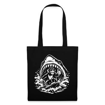 Surfing Monkey in Shark Wave - Tote Bag - black - Front