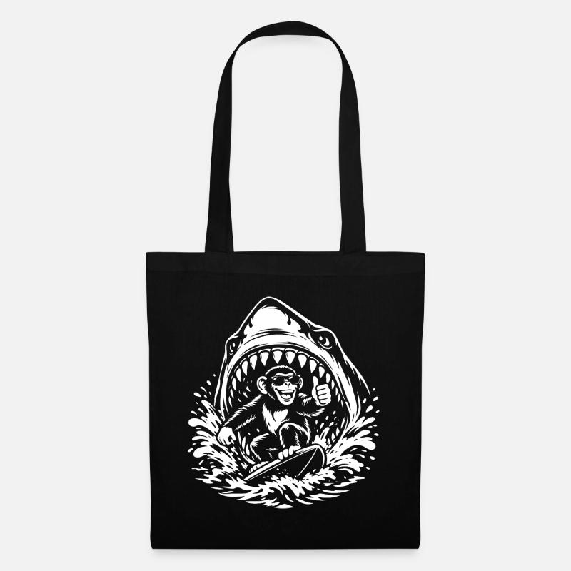 Surfaffe in Shark Wave - Stoffbeutel - Schwarz
