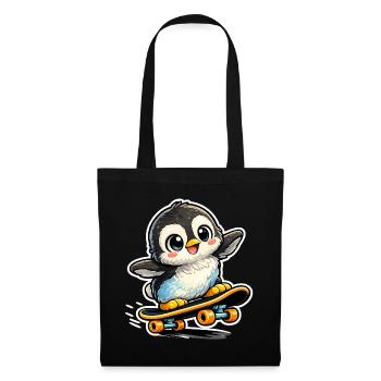 Kawaii Pinguin auf Skateboard - Stoffbeutel - Schwarz - Vorne