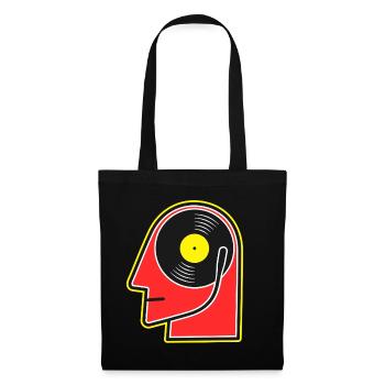 Vinyl Album Head Cartoon Portrait - Tote Bag - black - Front