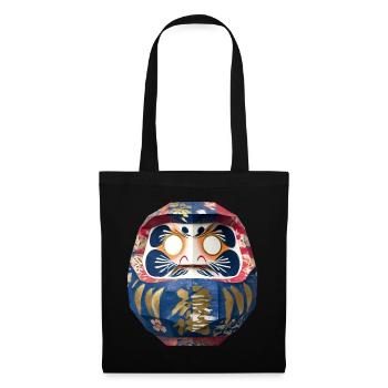 Bunter Daruma mit Blumenmuster Origami Daruma - Stoffbeutel - Schwarz - Vorne