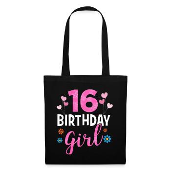 Fille d'anniversaire - 16 ans - Sac en tissu - noir - Devant