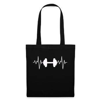 Fitness Geschenkidee Hantel Herzschlag - Stoffbeutel - Schwarz - Vorne