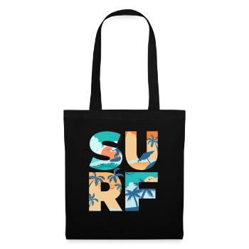 SURF Dété Plage Vagues Surf - Idée cadeau - Sac en tissu - noir - Devant