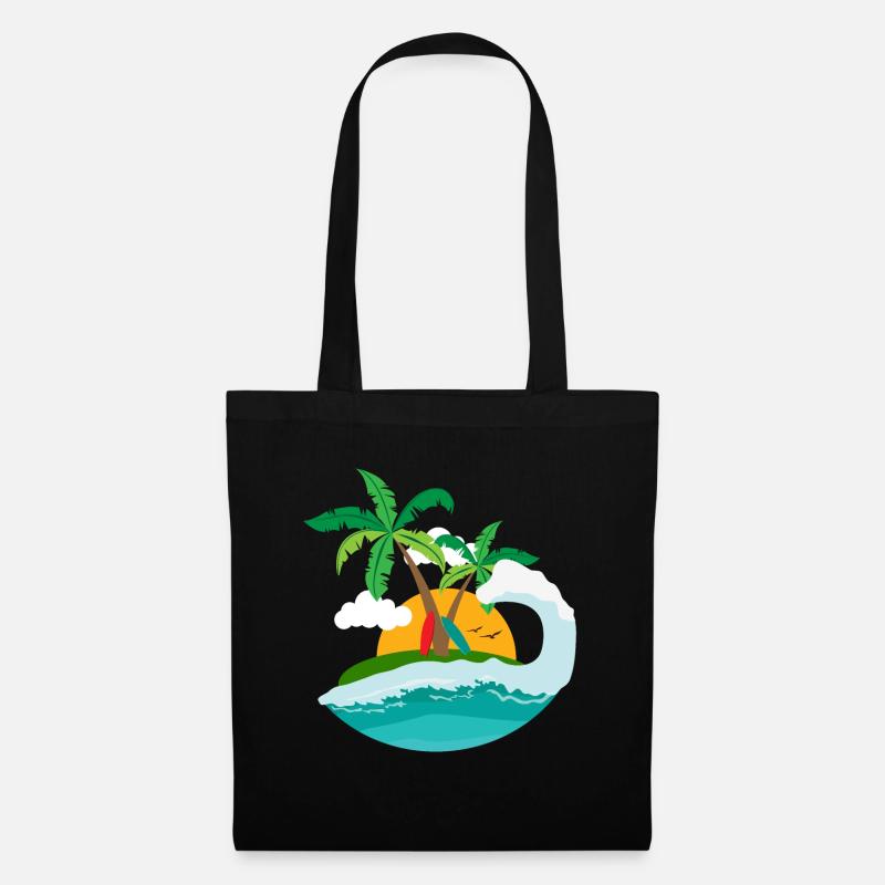 Surf - coucher de soleil plage palmier et arbre - Sac en tissu - noir