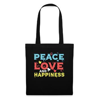 PEACE LOVE AND HAPPINESS - Stoffbeutel - Schwarz - Vorne