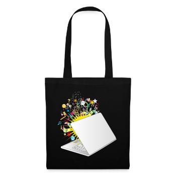 Un ordinateur portable à moitié ouvert avec beaucoup de symboles - Sac en tissu - noir - Devant