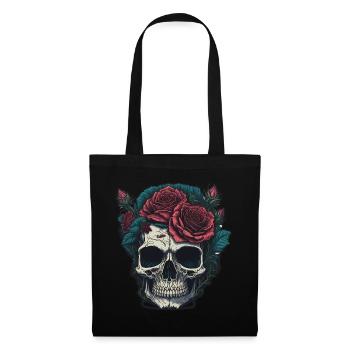 Crâne avec des roses - Sac en tissu - noir - Devant