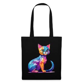 Eine geometrische Illustration mit einer kawaiianischen Katze - Stoffbeutel - Schwarz - Vorne