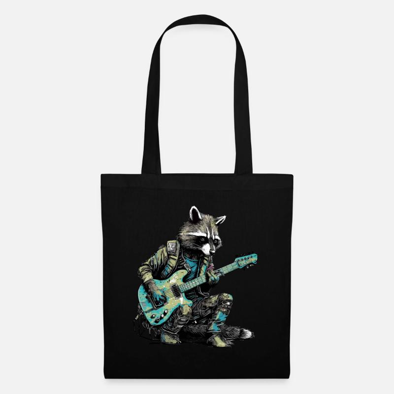 Waschbär mit Gitarre - Stoffbeutel - Schwarz