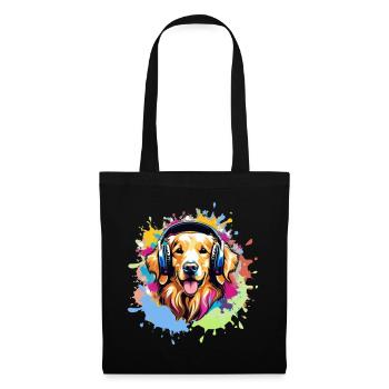 Golden Retriever, Coloré, Peinture, Écouteurs, Graffiti - Sac en tissu - noir - Devant