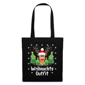 Rentier Tannenbäume Schneeflocken Weihnachten - Stoffbeutel - Schwarz - Vorne