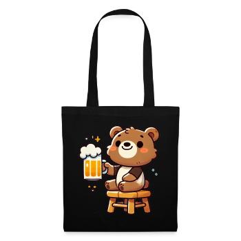 Cute Bear Drinking Beer 3 - Stoffbeutel - Schwarz - Vorne
