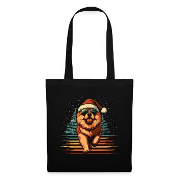 Chow Chow avec lunettes de soleil et chapeau de Noël - Sac en tissu - noir - Devant