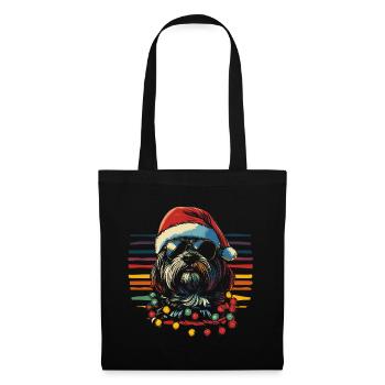 Havaneser mit Sonnenbrille und Weihnachtsmütze - Stoffbeutel - Schwarz - Vorne