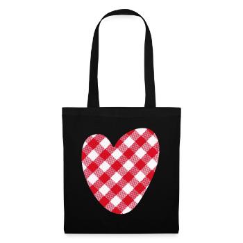 Herz kariert Love Liebe Hochzeit Karo Muster - Stoffbeutel - Schwarz - Vorne