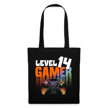 Level 14 Gamer Regenbogen Controller 14 Jahre - Stoffbeutel - Schwarz - Vorne