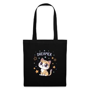 Chat rêveur et étoiles kawaii - Sac en tissu - noir - Devant