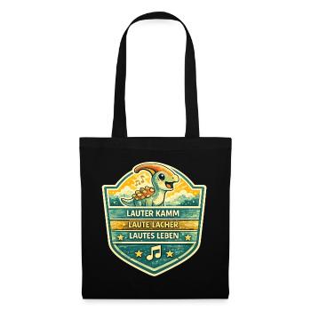Dino Badge Lautes Leben - Stoffbeutel - Schwarz - Vorne
