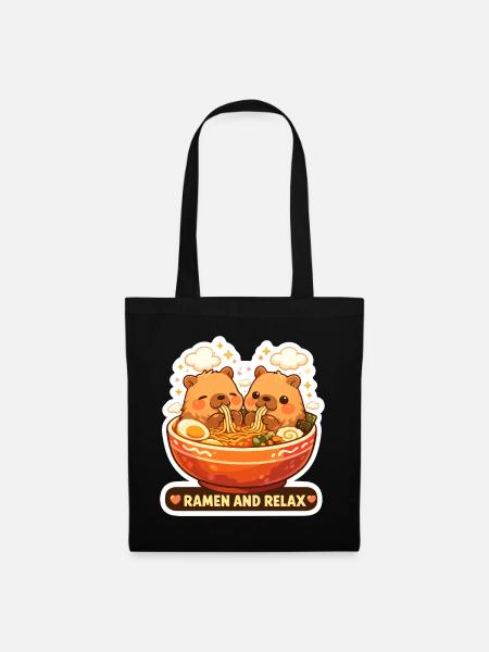 Capybara Ramen & Relax Sticker - Stoffbeutel - Schwarz
