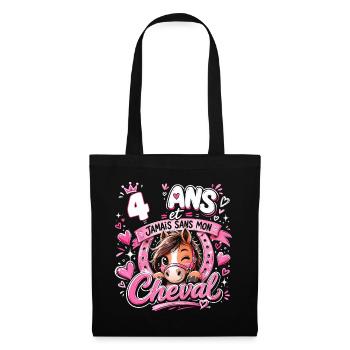 Cheval 4 Ans Anniversaire Fille Poney - Sac en tissu - noir - Devant
